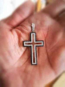 Cross Pendant 18"IN 2.40 CT Round Simulated Black Diamond 14K White Gold Plated - Picture 1 of 9