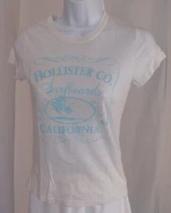 HOLLISTER Girl's White "Surfboards California" Short Sleeve Cotton T-Shirt Sz L - Picture 1 of 5