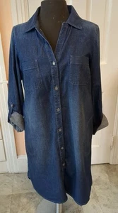 J Jill Camicia Donna CHAMBRAY Abito Indaco Denim Tasche Cotone Taglia M - Foto 1 di 12