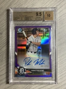 2018 Bowman Chrome 1st Auto Purple Refractor Parker Meadows RC /250 BGS 9.5 Gem - Picture 1 of 2