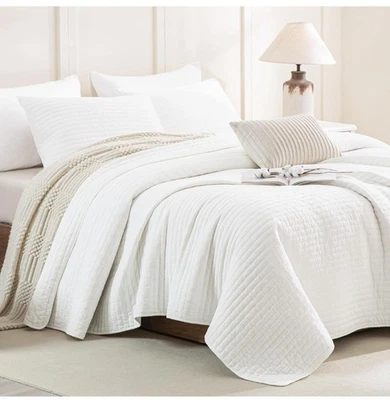 CozyTide 超大特大号床罩 128 英寸 x 120 英寸石洗棉白色超大尺寸 — 第 1/4 张图片