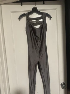 Bal Togs Unitard Leotard Bodysuit Tank Long Leg shiny gray silver Women Small - Picture 1 of 9