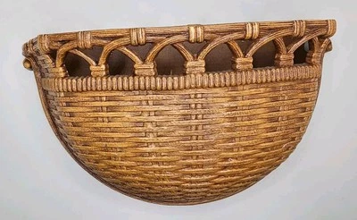 Vintage Homco Brown Faux Wicker Wall Pocket Foto 1 de 3