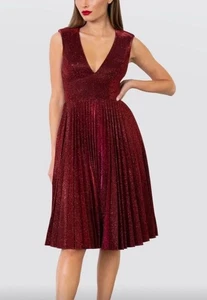 Neu mit Etikett Helsi Corina rotweinfarben metallic ärmelloses Kleid Größe S 350 $ - Bild 1 von 5