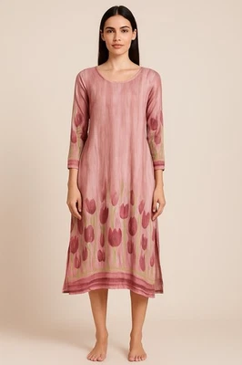 Vestido midi túnica de seda transparente vintage caftán talla S artístico boho pintado a mano batik Foto 1 de 4