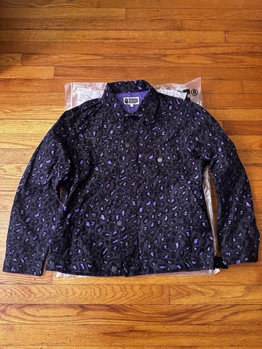 A BATHING APE (BAPE) GIACCA LEOPARDATA TRACKER UOMO VIOLA NERO TAGLIA MEDIA
