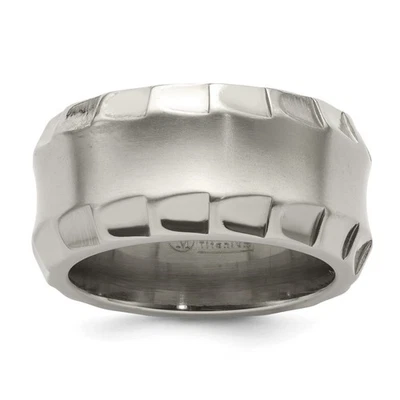 Titanium Faceted Edge Brushed Polished 12mm Concave Band Ring Size 11  for Men's - Image 1 of 4