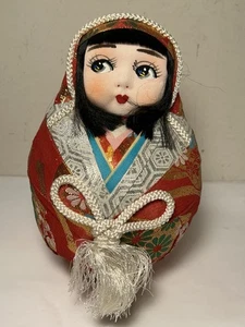 Bambola vintage giapponese Kimekomi Hime Daruma fatta a mano 7,25" - Foto 1 di 7
