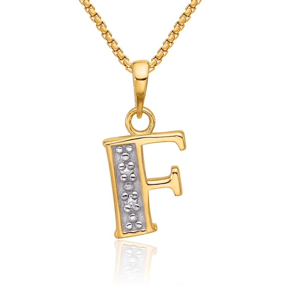 Collar inicial de diamantes de oro amarillo macizo de 14K con letra F Foto 1 de 1