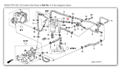 Manguera de entrada del enfriador de aceite NSX original OEM HONDA ACURA ☆ 19422-PR7-A01 ☆ Foto 1 de 4