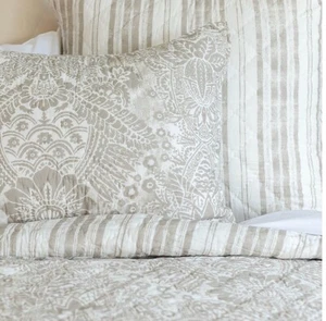 Elisabeth York Liana Sandstone Full Queen Quilt & 2 Euro Shams Natural C&F Ent - Picture 1 of 10