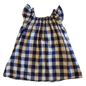 Handmade Baby Girl Dress Approx 18 Month Blue White Fall Gingham Ruffle Sleeve - Picture 1 of 2