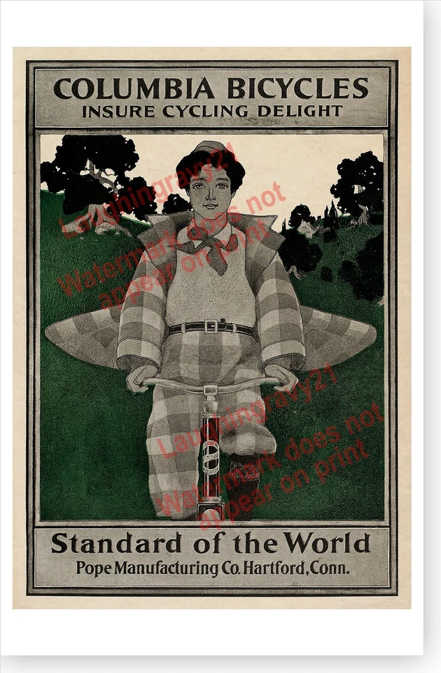 Columbia Bicycles Pope Manufacturing Young Man Retro 1896 Poster - Image 1 of 1