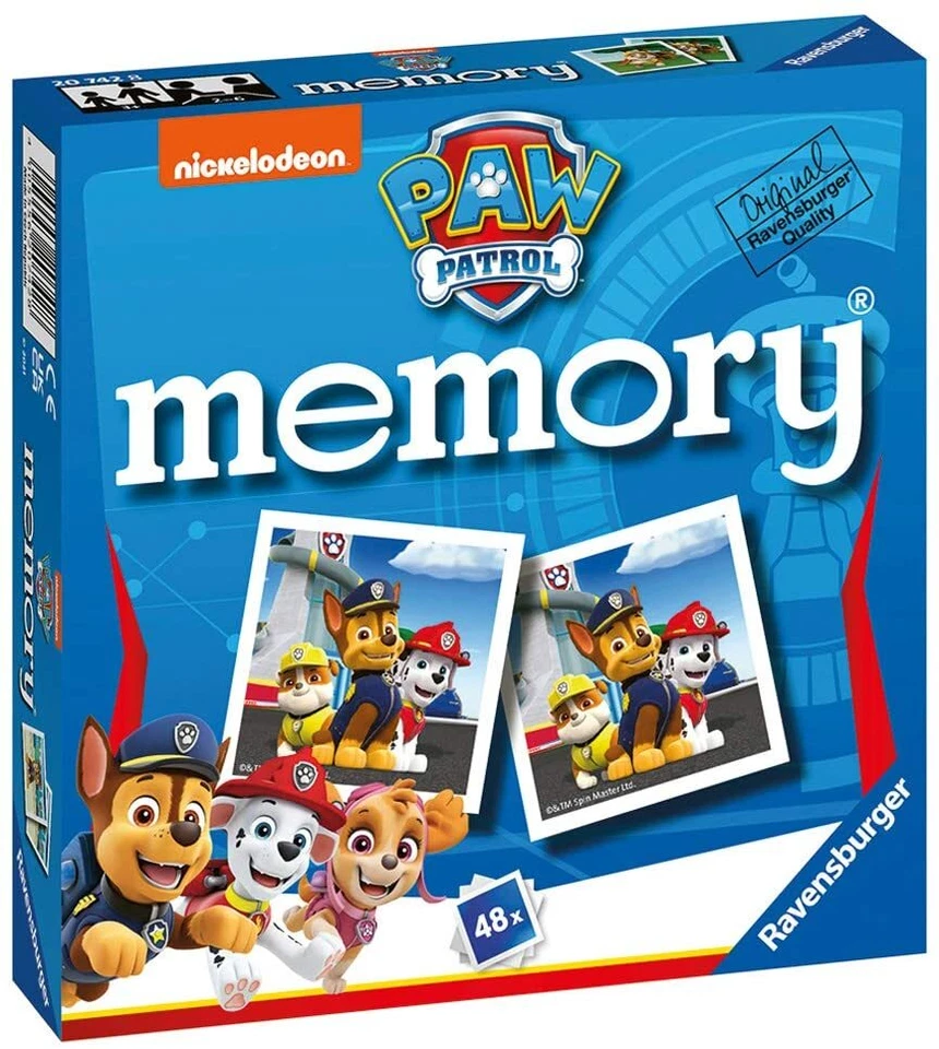 20742 Ravensburger Paw Patrol Mini Memory Snap Pairs Card Game Children 3 Years