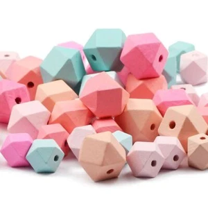 Wooden Spacer Bead Octagonal Geometric Faceted Beads Jewelry Making 15/20MM 9Pcs - Picture 1 of 15