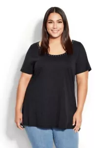 NWT!!🍒AVENUE sz 26W / 28W Plus SWING TOP Trim BLACK Cotton Summer Tunic ~ COOL! - Picture 1 of 6