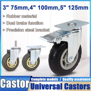3/4/5 inch Rubber Caster Wheel Swivel Wheel Farm Wheels Durable Shock Absorption - Picture 1 of 12