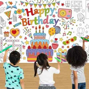 Riesiges Malposter 72 x 30 cm Happy Birthday Tischdecke/Banner Geburtstag T - Bild 1 von 3