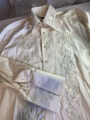 Camisa de vestir de manga larga bordada crema Axxess para hombre - talla XL - muy bonita Foto 1 de 4