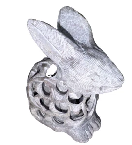 Carved 2-1/2" Gray Soapstone Mother Rabbit with Baby Inside - Picture 1 of 9