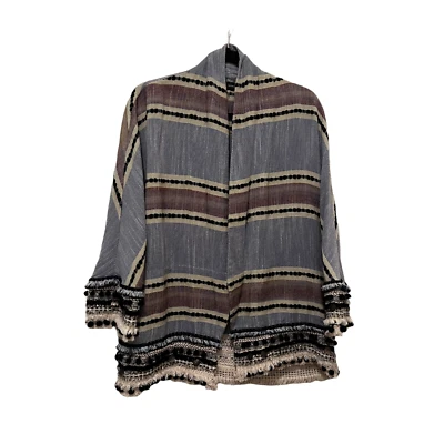 Cárdigan Zara Mujer Top Mujer Talla XS Rayas Frontal Abierto Flecos Pom Pom Boho Foto 1 de 4