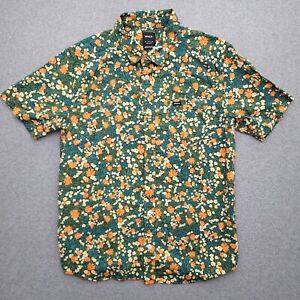 RVCA Floral Button Up Shirt Medium Regular Fit Short Sleeve Cotton Mens