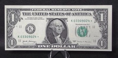 2017 FRN $1 Star Note K Dallas 2nd Run Low 250k Federal Reserve Note Crisp #024* - Image 1 of 2