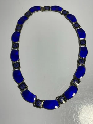 Colar Gargantilha 46g RARO VINTAGE David Anderson Prata Esterlina Azul Esmalte 17"" - Imagem 1 de 4