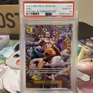 Juego de cartas coleccionables One Piece Awakening of the New Era 2023 Enel OP05-100 arte antiguo especial PSA 10 - Imagen 1 de 3
