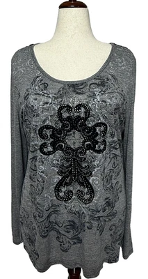 Camiseta Maurices Top Y2K Mujer 2 Gris Negro XL Caprichoso Estrás Encaje Gótico Foto 1 de 4