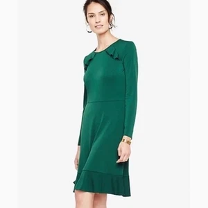 Ann Taylor Rüschen Langarm Kleid Größe 6 Tall Jägergrün - Bild 1 von 8