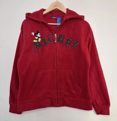 Disney Mickey Mouse Red Fleece Zip Hoodie Jacket Embroidered Size Small - Image 1 of 4