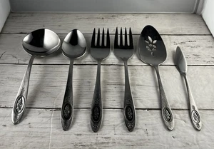 Oneida Polonaise Rose Set Of 6 Serving Pieces Stainless Flatware - Picture 1 of 4