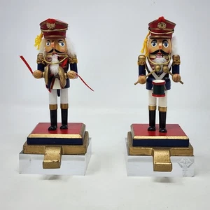 Wood Nutcracker Metal Base 6" Tall Christmas Stocking Holders Bundle 2 Pre-owned - Picture 1 of 23