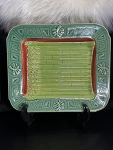 Vintage grüne quadratische Majolika Spargel Teller Platte Henricksen Imports Keramik - Bild 1 von 4