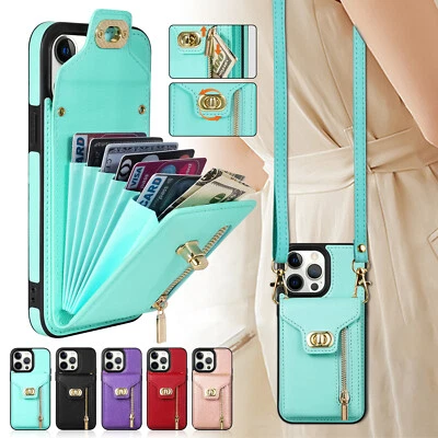 Funda tipo billetera de cuero para iPhone 16 15 Pro Max 14 13 12 Foto 1 de 4