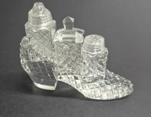 Cut Glass Shoe Cruet Set 3 pieces Decorative Clear Vintage - Picture 1 of 11