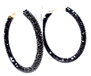 NEU 2,5" DAMEN BÖHMISCH SCHWARZ STRASS GLITZER KUNSTHARZ WICKEL-CREOLEN - Bild 1 von 12