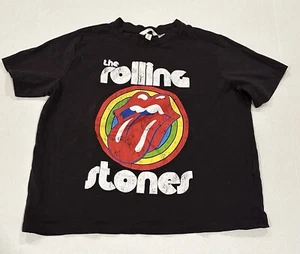 H&M - THE ROLLING STONES Damen Medium Rainbow Logo Kurzarm Crop Top Shirt - Bild 1 von 6