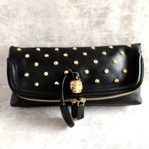 Alexander McQueen black Leather with studs clutch handbag Japan Used Excellent+ - Picture 1 of 19