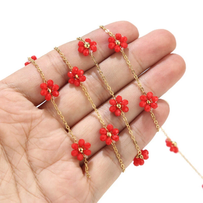 Correntes de contas de flores de margarida de aço inoxidável 2 metros para fazer joias de colar - Imagem 1 de 4