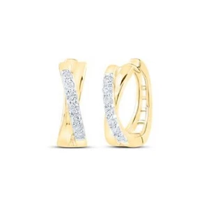 10K YELLOW GOLD ROUND DIAMOND HOOP EARRINGS 1/6 CTTW - Picture 1 of 2