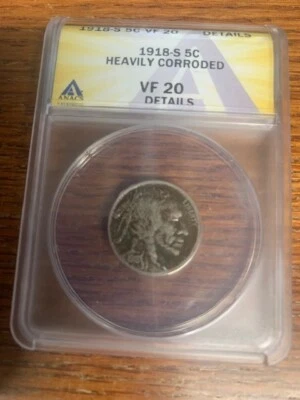 1918  S  Buffalo Nickel, ANACS  VF-20 DETAILS - Image 1 of 4