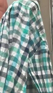 Express Men's Fitted Size M 15-15.5 Long-Sleeve Shirtgreen White Blue Plaid