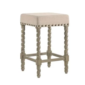 Remick 24 in. Weathered Gray Barley Twist Upholstered Stool - Picture 1 of 6