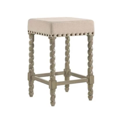 Remick 24 in. Weathered Gray Barley Twist Upholstered Stool - Image 1 of 4