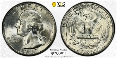 1947 D Washington Quarter Dollar PCGS MS66 - Image 1 of 4