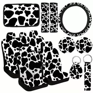LOOK-15pcs Comfort Car Accessory Set - Cow Print Design Includes Seat Covers, S - Picture 1 of 10