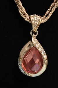 Orange Teardrop Statement Pendant Triple Strand Necklace by AVON Gold Tone - Picture 1 of 5