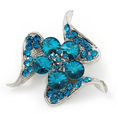 Broche floral deslumbrante de cristal azul verdoso Foto 1 de 4
